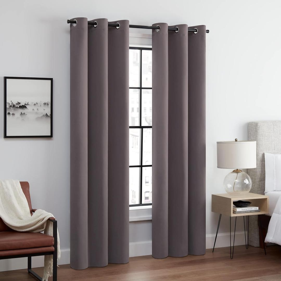 ECLIPSE Andover Solid Tripleweave Thermal Blackout Grommet Curtains for Bedroom (2 Panels), 42 in x 84 in, Grey