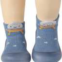 Baby Sock Shoes Animal Rubber Sole Non-Skid Indoor Slipper Infant Boys Girls First Walking Floor Slipper (12-18 Months Infant, Blue)