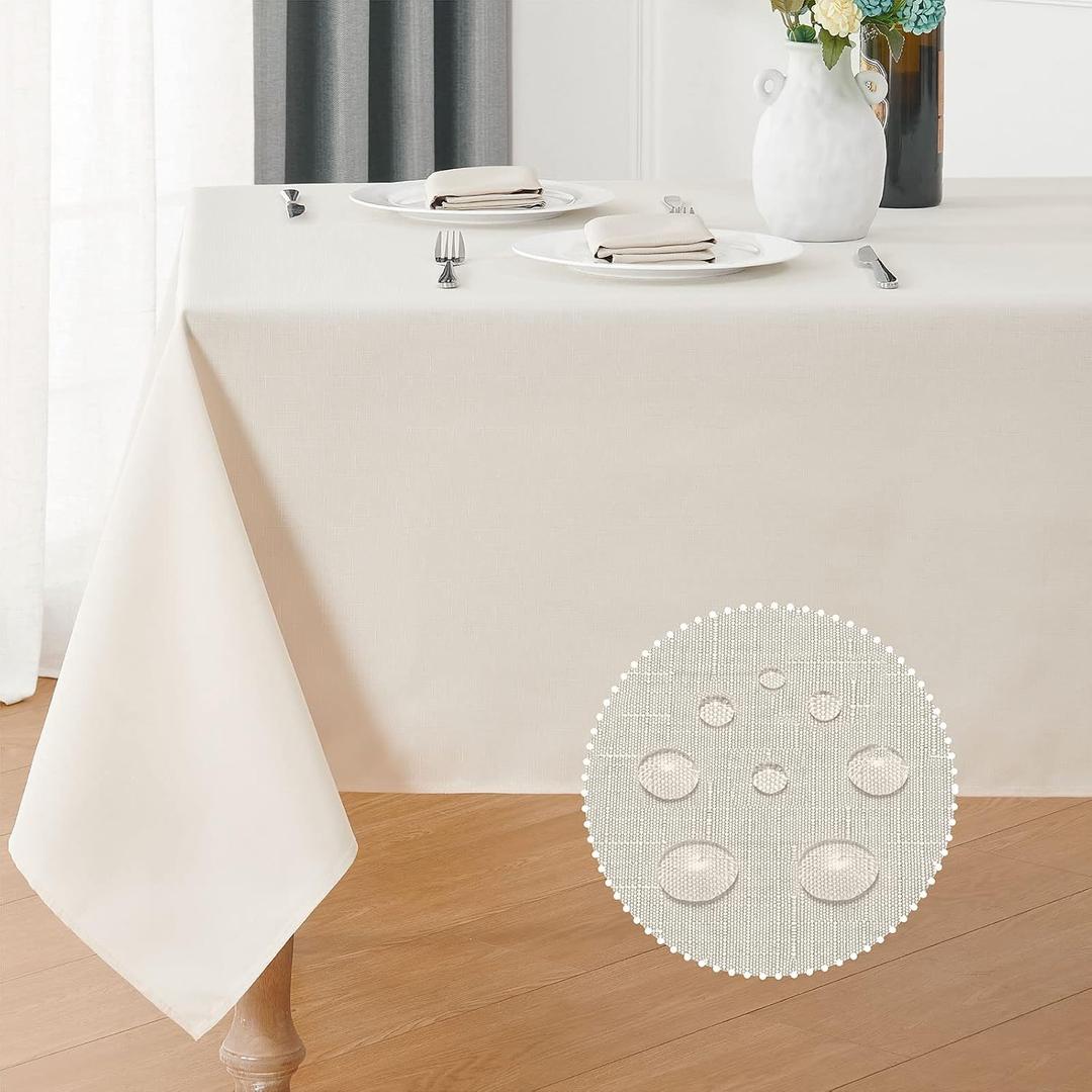 Veblandy Rectangle Tablecloth 60x144 inch Linen Textured Waterproof Table Cloth Stain and Wrinkle Resistant Washable, Decorative Fabric Table Cover for Outdoor and Indoor Use, Ivory