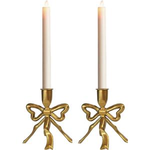 Gold Bow Taper Candle Holder Modern Candlestick Holders Metal Candle Holders Set of 2 Table Mantel Decorative Candle Sticks for Wedding, Dinning, Party, Home Decor, 