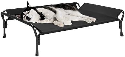 Veehoo Cooling Elevated Dog Bed, Raised Pet Cot with Guardrail & Slope Headrest, Durable & Breathable Teslin Mesh, Non-Slip Feet, Washable Dog Sofa Bed for Indoor & Outdoor, Large 47" x 32", Black