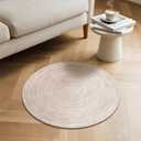 Carvapet 2 ft Round Washable Rug, Imitation Jute Low Pile Circle Carpet with Non Slip Rubber Backing, Foldable Stain Resistant Area Rug for Living Room Bedroom Office Bathroom
