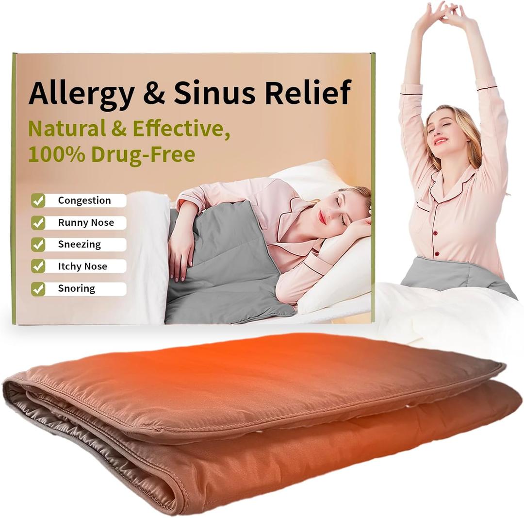 Allergy & Sinus Relief Blanket for Nasal Congestion, Sinus Pressure, Seasonal Allergies & Snoring  Natural Warm Therapy for Sinus Relief & Better Sleep (Gray)