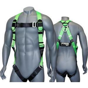 AFP Universal Full-Body Fall Protection Safety Harness with Dorsal D-Ring and Mating Buckle Legs | Roofer, Construction, Scaffolding PPE | High-Visibility Green [OSHA/ANSI Compliant] (1 Pack)