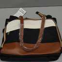 LOVEVOOK Teacher Tote Bag, Laptop Bag for Women with Large Cup Holder & Accordion File Area, Work Tote Bag for Business (15.6 inch, Black-beige-brown)