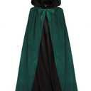 ALIZIWAY Hooded Cape Reversible Velvet Cloak Lined with Satin Renaissance Medieval Halloween Christmas Cosplay Costume (Green, XXL)