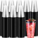 Patelai 100 Pcs 16oz Plastic Cups Disposable Rimmed Cups Heavy Duty Drinking Wine Glasses for Holiday Wedding Birthday Christmas Beer Taste Serving Snack Sample Tastings Barbecues Picnic(Black)