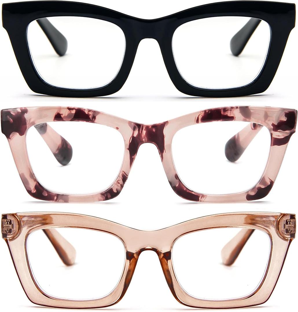 REAVEE Reading Glasses for Women, Blue Light Blocking Stylish Oversized Computer Readers Spring Hinge,  3.5 x