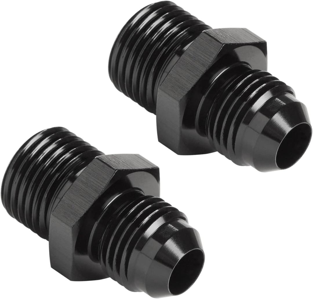 Metric M16x1.5 to 6AN Male Flare Adapter Fuel Fitting Straight Aluminum Black, Pack of 2