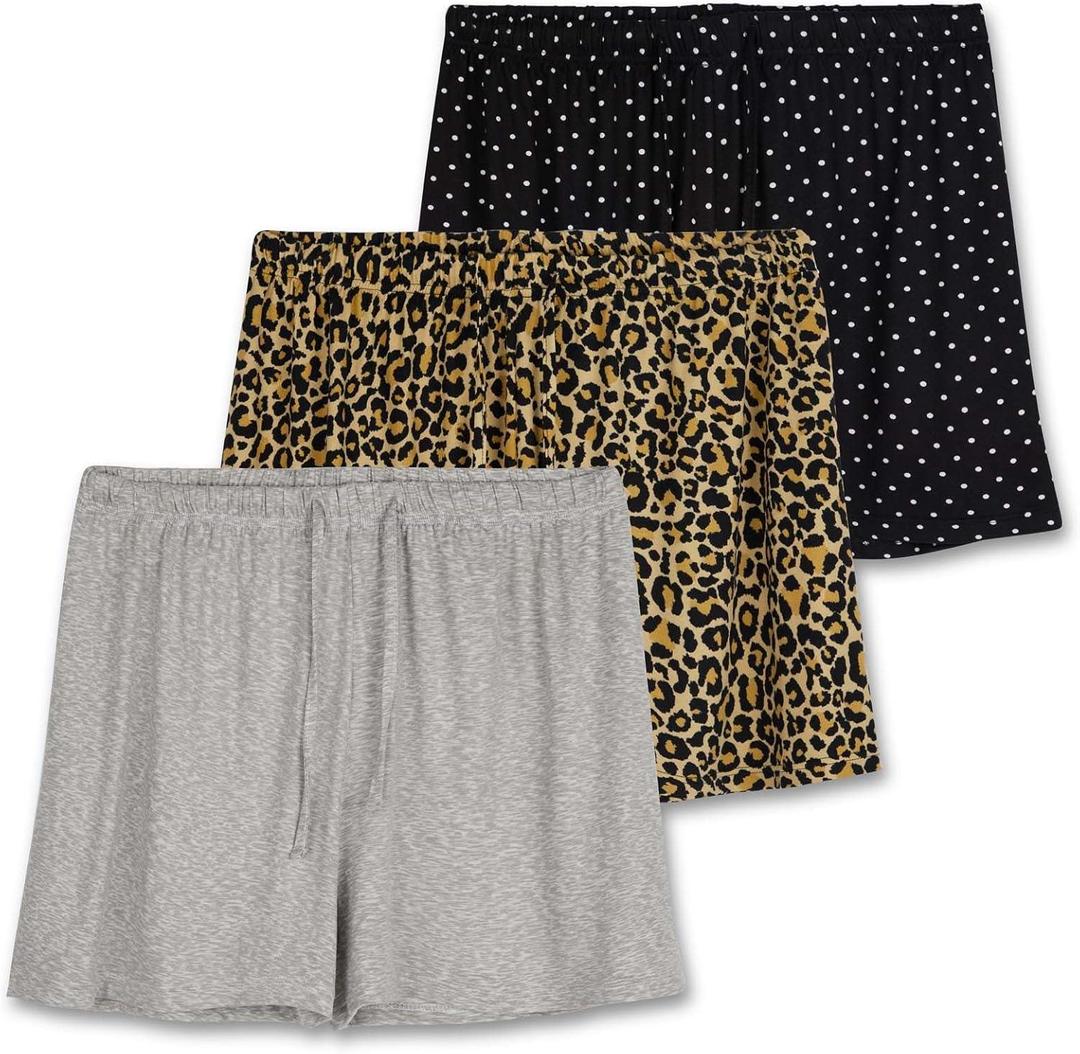 Real Essentials 3 Pack: Women's Pajama Shorts Sleep Lounge Sweatshorts Comfy Sleepwear Bottoms (In Plus Size) (Large)
