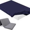 Breling Fitted Sheet (Sheet Only) Compatible with Milliard Trifold Mattress Folding Mattress Fitted Microfiber Bedsheet for Camp Bunk Rvs Bed (Queen,4'',Navy Blue)