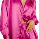 Ekouaer Womens 2 Piece Satin Pajama Set Long Sleeve PJs Sets Button Down Lounge Sets Soft Sleepwear Set (Small, Hot Pink)