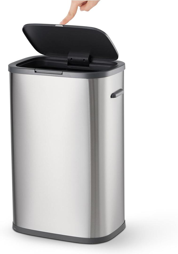 13 Gal Kitchen Trash Can with Pop-Up Lid, Dog Proof Garbage Can, Slim Stainless Steel Waste Bin for Kitchen, Bathroom, Office, Soft-Close Silent Design