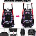 Rolling Baseball Bag Wheeled Softball bag for Adult,Baseball bag with Fence Hook forTeeball Gear,Batting Mitten,Helmet,Bat bag with Shoe Compartment