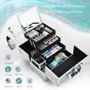Joligrace Makeup Box 11.6-Inch Cosmetic Train Case for Women Travel Jewelry Organizer with Compartments & Mirror Portable Lockable Make-up Trunk Turquoise