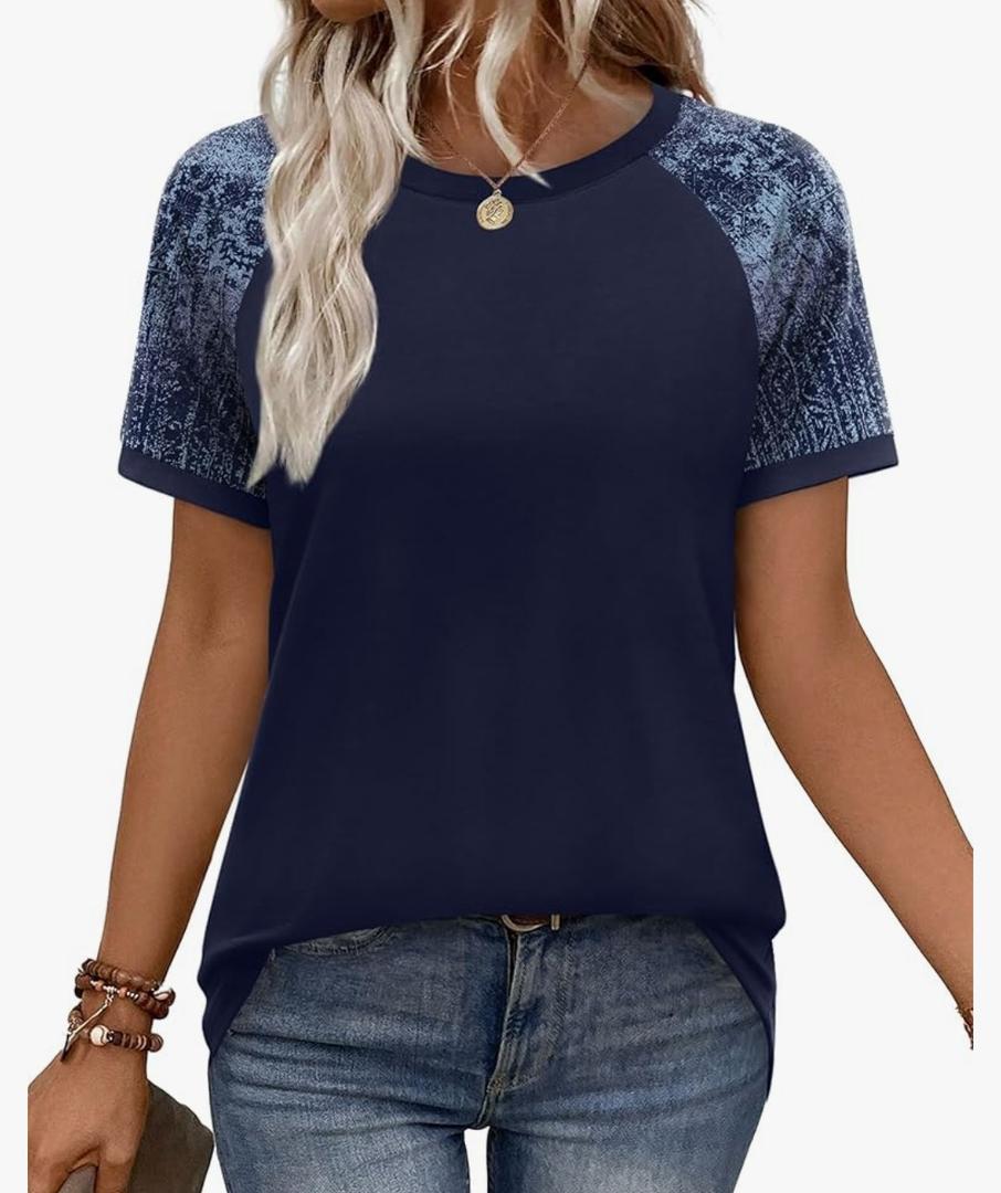 WIHOLL Womens Summer Tops Color Block Short Sleeve Raglan Shirts Spring Fashion Clothes Vacation Outfits XXL