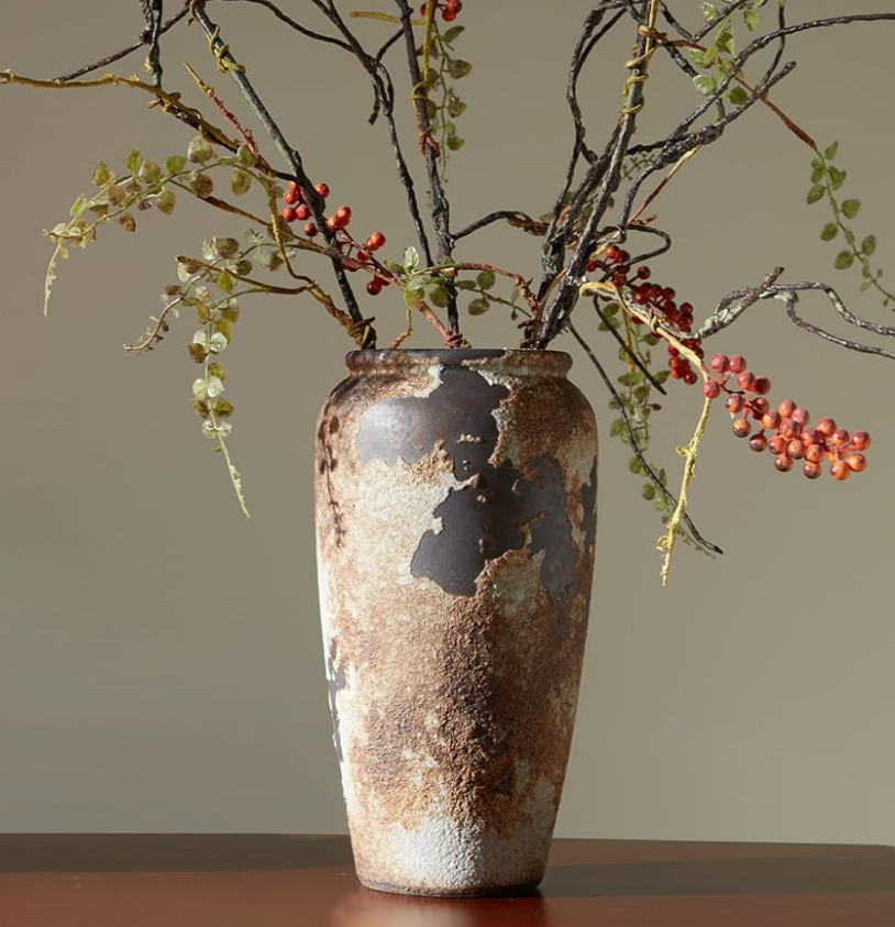Smiletag Rustic Vase for Home Decor, Farmhouse Terracotta Vases, Stone Vases, Large Vases for Living Room Decor, Rustic Flower Vase Decoration for Living Room 2 Pack Size L&M