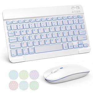 TECURS Bluetooth Keyboard and Mouse Combo for iPad, 7-Color Backlit Rechargeable Wireless Keyboard & Mouse Compatible with iPad 9th/ 8th Gen, iPad Pro/ Air/ Mini and ipadOS 13 and Above (White Grey)