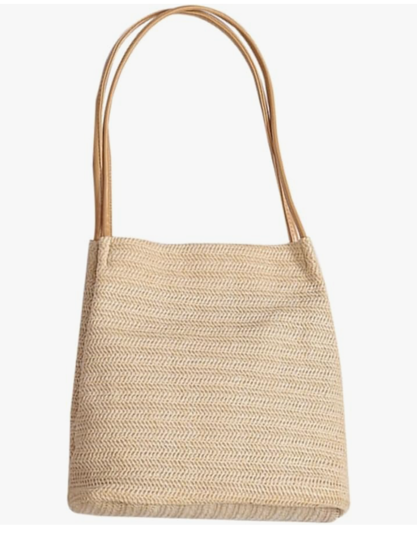 Lightweight Knitted Straw Bag Bucket Handbag for Women for Beach and Outdoor Picnics Light Beige