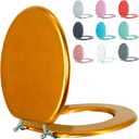 Round Toilet Seat Wood Toilet Seat Prevent Shifting with Zinc Alloy Hinges American Standard Size Toilet Seat Easy to Install also Easy to Clean(Round,Sparkling Classical Gold)