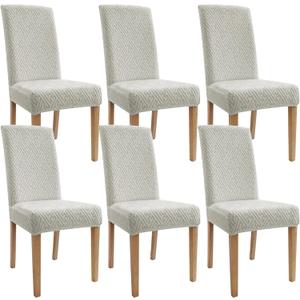 Chair Covers for Dining Chairs, Stretch Jacquard Dining Chair Slipcovers Set of 6, Cat Scratch Resistant Washable Dining Chair Covers, Removable Chair Protectors for Dining Room, Kitchen, Hotel (Grey)