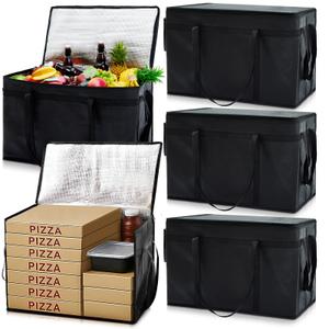 2 x Maxcheck 2 Pcs Insulated Bags for Food Delivery XXXL Large Capacity Hot Grocery Tote Bag Reusable Warming Pizza Catering Carrier for Commercial Travel Lunch Shopping Gifts (Black)