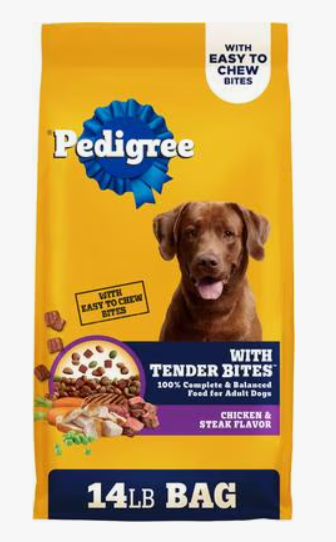 Tender Bites Complete Nutrition Adult, Chicken & Steak Flavor Dry Dog Food, 14 Lb Bag - Pet Food Made with 36 Vitamins, Minerals, and Amino Acids to Support Health and Vitality, Best By 05/18/26