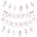 JENSENLIN Ballet Birthday Party Decorations Set,Pink Happy Birthday Banner with Ballerina Garland, Aesthetic Beauty Dance Theme Photo Props, 4 Pieces.