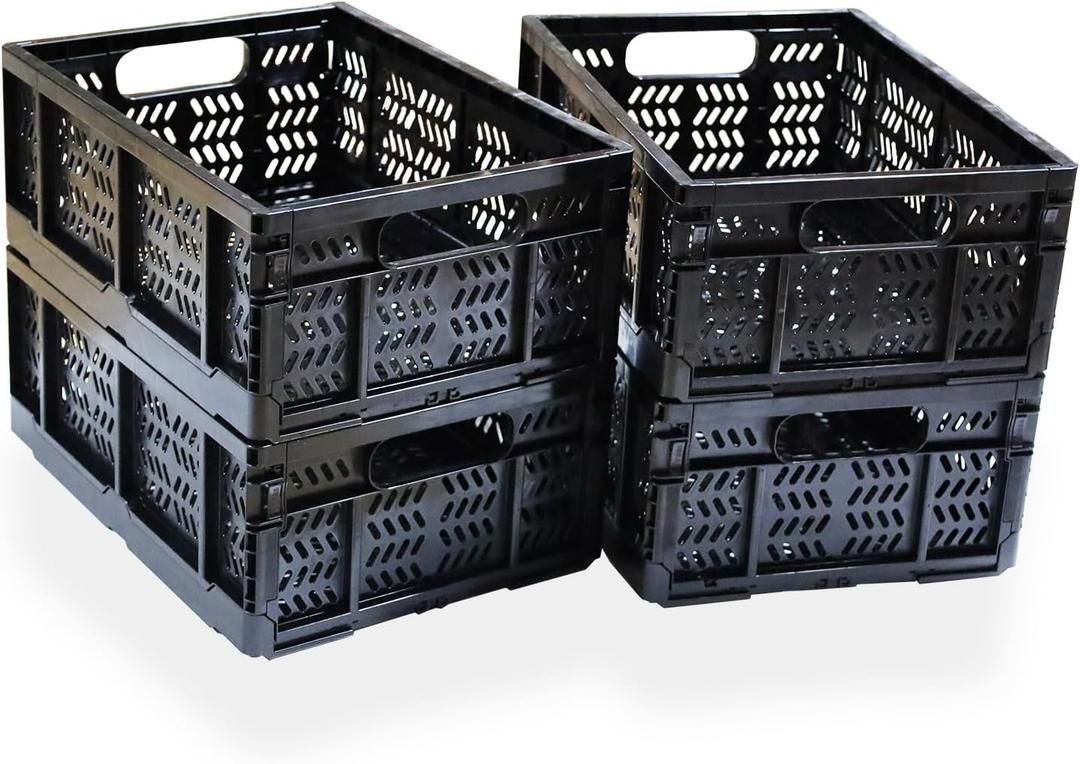 4-Pack Plastic Storage Crates,20L Foldable Baskets,Collapsible Crates, Storage Baskets and Bins for Toys, Home Storage, Office Products, Christmas Gifts, Easter Eggs (Black) 4-Pack Plastic Storage Crates,20L Foldable Baskets,Collapsible Crates, Storage Baskets and Bins for Toys, Home Storage, Office Products, Christmas Gifts, Easter Eggs (Black)