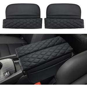 INTGET Car Center Console Armrest Cover for Nissan Rogue Accessories 2021-2026 2022 2023 2024 2025 Leather Arm Rest Box Lid Middle Console Seat Cover Protector (Black Cushion Texture, 2021-2026), Pack 4