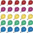 Meconard 25 Pack G40 Colored LED String Light Bulbs, E12/C7 Candelabra Base Shatterproof LED 1 Watt Globe Replacement Bulbs, Multi-Color: Red/Green/Blue/Orange/Purple
