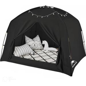 Bed Tents for Kids and Adult, Portable 100% Breathable and 93% Blackout Toddler Dream Play Tent, 3 Doors Big Privacy Space Sleeping Canopy for Floor or Twin Full Queen Sizes Bed (Black, Twin-Size)