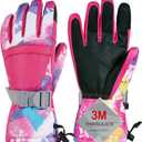 Pnosnesy Ski Gloves, Warmest Waterproof and Breathable Snow Gloves for Cold Weather, Fits Both Men & Women,for Parent Child Outdoor (XXS(Fit Kids 4-6 Years), Rose Red)