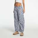 Women's Printed Barrel Jeans Wide Leg Baggy Denim Pants Mid Rise Boyfriend Plaid Pants Y2k Distressed Trousers Deepblue (US 26)