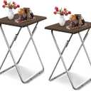 Folding TV Tray Table on Bed & Sofa,TV Dinner Tray with Sturdy MDF, 18.90X14.96X25.59 in Portable Table with No Assembly Required （Walnut,2PC）