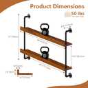 Wall Mounted Wine Rack with LED Light, LED Industrial Pipe Wine Shelf, 2-Tier Hanging Bottle Rack, Bar Storage Shelf for Bottles (Walnut Brown, 48"), S2T48-LED