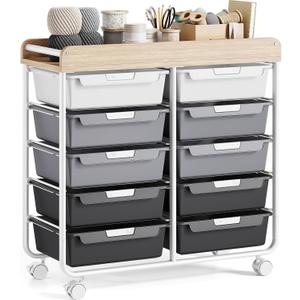 Rolling Storage Cart with 10 Large Drawers, Utility Cart with Wooden TableTop for Craft Organizers, Art Supply Storage, Home Office Organization, Cart with Wheels for Classroom, School (Grey) Rolling Storage Cart with 10 Large Drawers, Utility Cart with Wooden TableTop for Craft Organizers, Art Supply Storage, Home Office Organization, Cart with Wheels for Classroom, School (Grey)