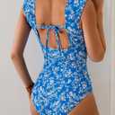 B2prity Womens One Piece Swimsuit Retro Square Neck Tummy Control Bathing Suits Ruched Modest Full Coverage Swimwear (Blue, S)