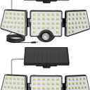 Solar Lights for Outside, WL5000 Motion Activated Security Lights, Separate Solar Panel, 3 Adjustable Head 270 Wide Lighting Angle, IP65 Waterproof Wall Lamp for Porch Yard Garage, 2 Packs
