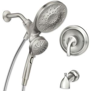 Moen Engage Multi-Function Handshower and Rainfall Shower Head Trim Combo with Handle, Tub Spout, Metal Hose and Valve, Brushed Nickel, 82304SRN