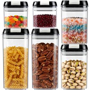 6-Piece Airtight Food Storage Containers with Lids - BPA-Free Kitchen Pantry Canisters for Cereal, Pasta, Snacks, Candy & Dry Foods, Stackable Space-Saving Design
