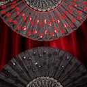 2 x Jetec 2 Pieces Lace Spanish Fan, Foldable Hand Fan for 1920s Dancing Costume, Spanish Flamenco Gift, Photo Props, Prom, Wedding Decorations(Red, Black)