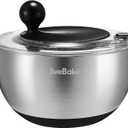 5.3Qt Stainless Steel Salad Spinner with Stop Button, BPA-Free Vegetable Lettuce Spinner, Transparent Lid & Drainage Hole, Non-Slip Base, Dishwasher Safe Fruit Washer (Black&Transparent)