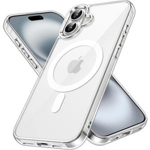 JETech Magnetic Case for iPhone 16 6.1-Inch Compatible with MagSafe, Shockproof Phone Bumper Cover, Anti-Scratch Clear Back (Clear)