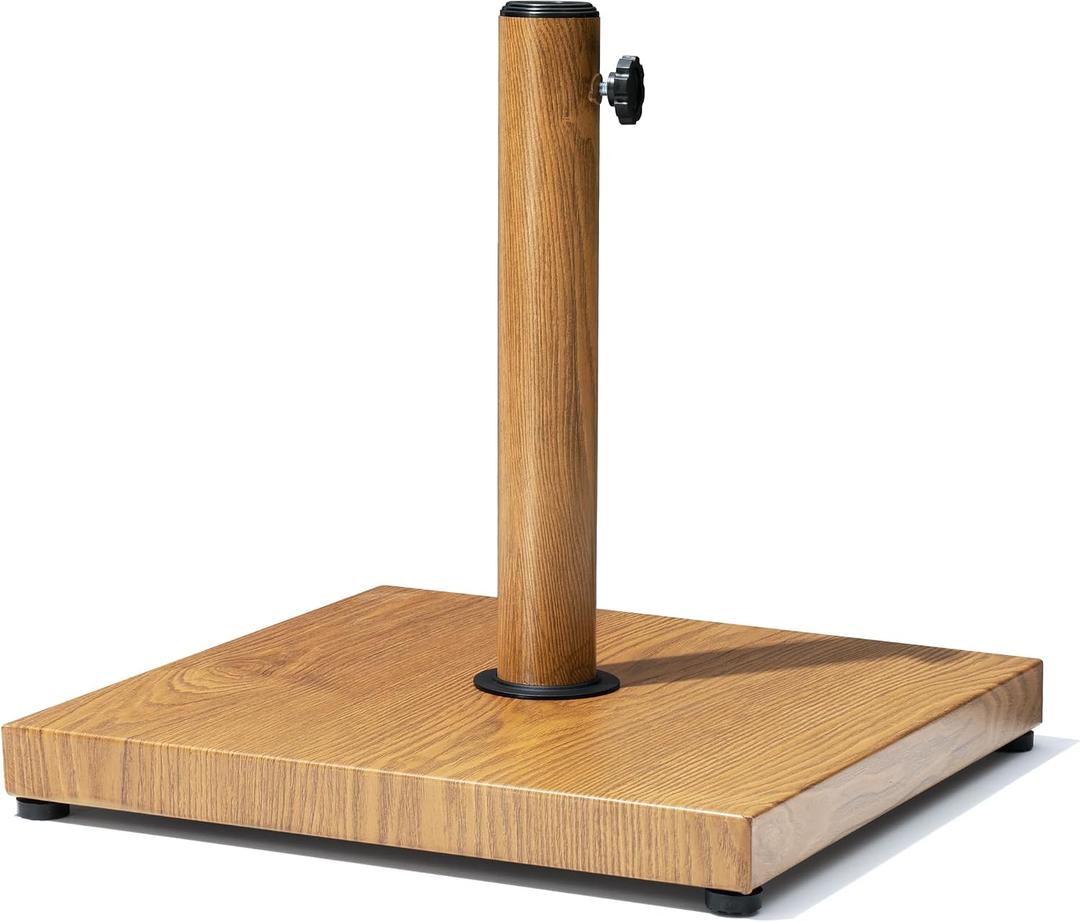 Patio Umbrella Base, 43lbs Outdoor Heavy Duty Square Concrete Stand, Fits 6-12ft Fringe Market Umbrella, Teak Brown