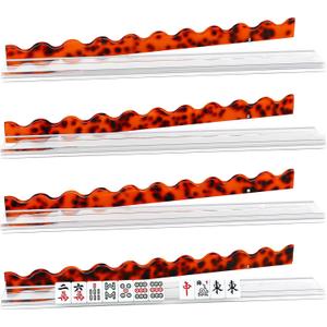 Mifoci 4 Set Scalloped Tortoiseshell Mahjong Tile Racks with Magnetic Pushers Acrylic American Mahjong Rack and Pusher Modern Majiang Accessories for American Majiang Game