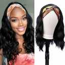 Colorful Queen Glueless Headband Wig Synthetic Long Black Body Wave Headband Wigs for Black Women Natural Looking Wavy Wig Heat Resistant 180% Density(16inch, 1B#)