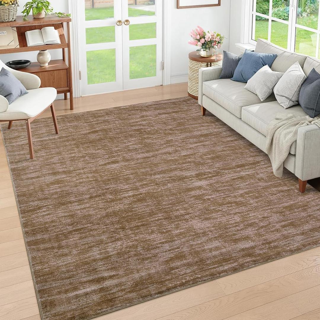 5x7 Living Room Area Rug Modern Solid Color Rug with Rubber Backing Large Bedroom Throw Carpet Indoor Washable Stain Resistant Dining Room Rug Contemporary Area Rug for Home Office, Taupe