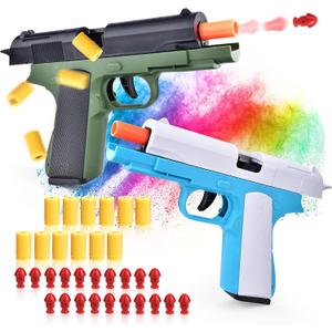 2 Pack Toy Soft Bullet Gun, Foam Ejecting Blasters, Empty Shell Ejecting Toy Guns, Educational Model, Outdoor Shooting Games, Birthday Christmas for Boys Girls Adults, Green & Blue