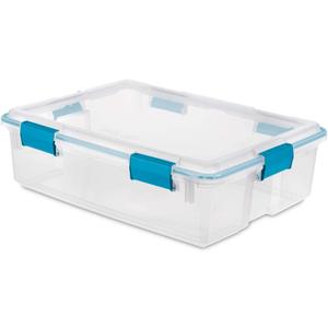 Sterilite 37 Qt Gasket Box, Stackable Storage Bin with Latching Lid and Tight Seal, Plastic Container to Organize Basement, Clear Base and Lid, 1-Pack